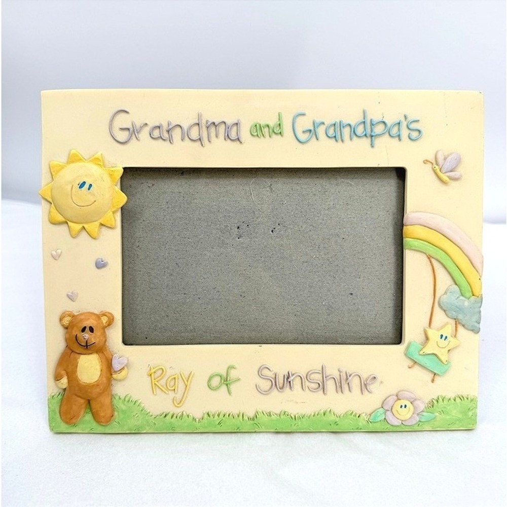Russ Berrie Picture Frame Grandma & Grandpa Ray of Sunshine Teddy Bear Sun Cute